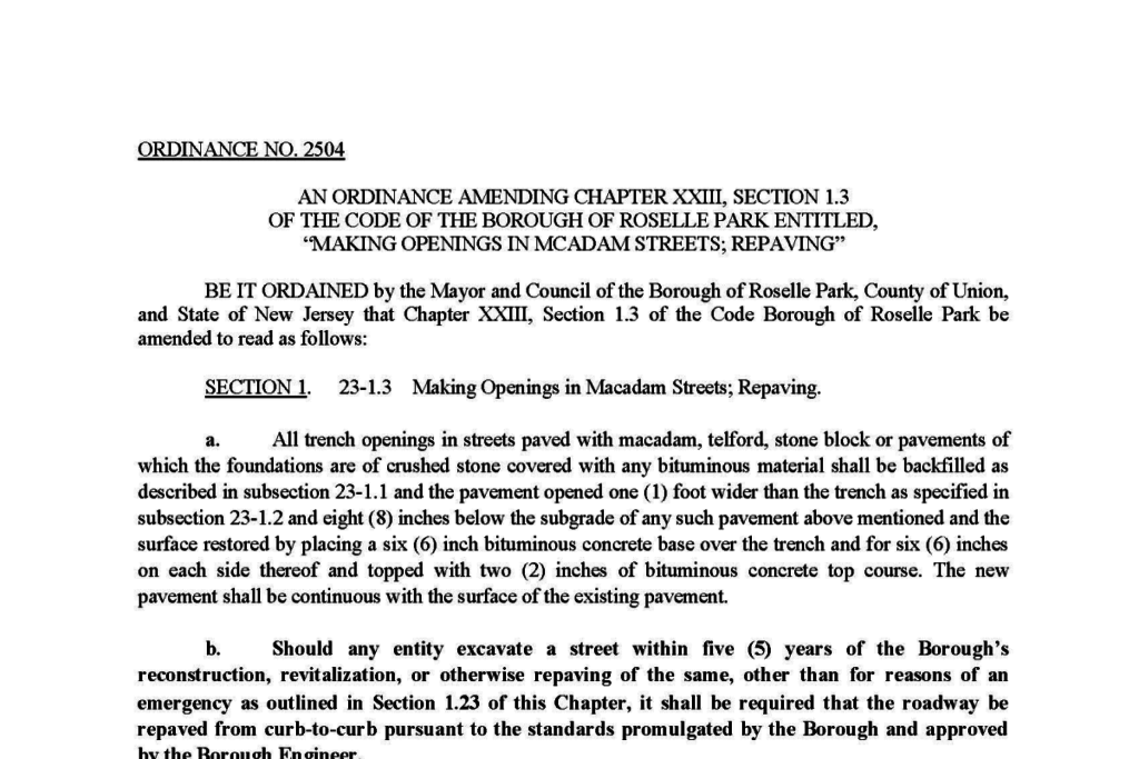 Ordinance 2504 Repaving Of Roads Roselle Park News